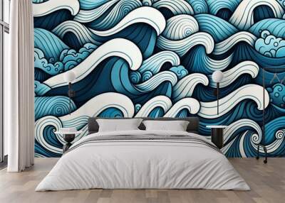 Abstract illustration of wavy sea. Wavy sea pattern. Wall mural