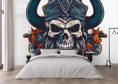 Skull emblem vector logo. Agressive ancient warrior human skull Wall mural