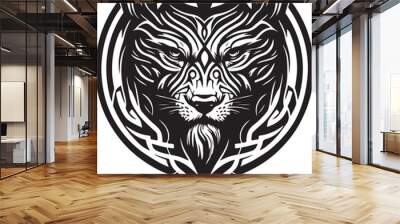 Vector illustration of tiger head with ornament Wall mural