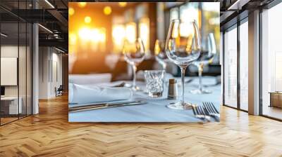 A formal wedding place setting on a long table Wall mural