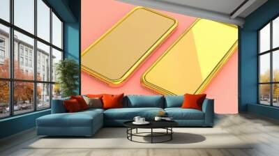 An isolated 3D rendering of two smartphones with mock-up screens on pink backgrounds Wall mural