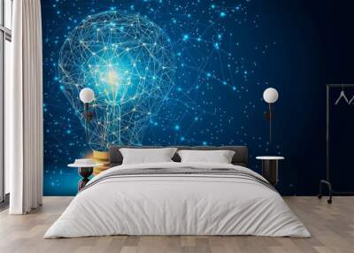 Global cryptocurrency blockchain business banner concept. Polygon light bulb symbolizing inspiration, innovation, invention and creative thinking. Wall mural