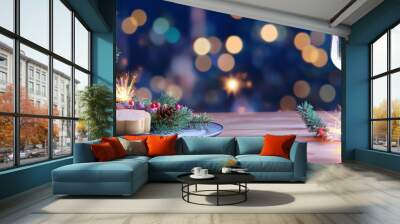 New Year's Eve sparkler background with bokeh of glowing colorful lights Wall mural