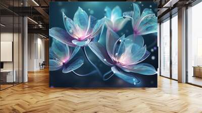 Transparent 3D Flower Petals Scattered by the Wind in a Soft Colored Background Wall mural