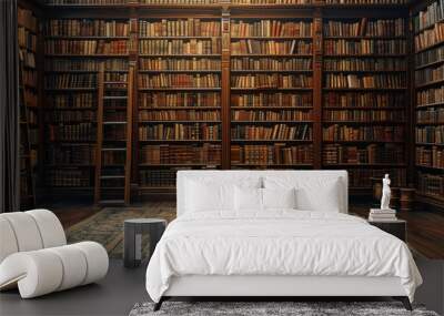 old books in a room that looks like an old library, in the style of detailed texture Wall mural