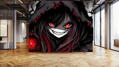 Evil anime girl magician, dark aura, anime background, illustration Wall mural