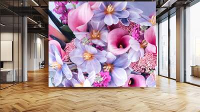 pink violet Autumn Colorful fall bouquet. Beautiful flower composition with tulip. Flower shop and florist design concept. close up, floral background Wall mural