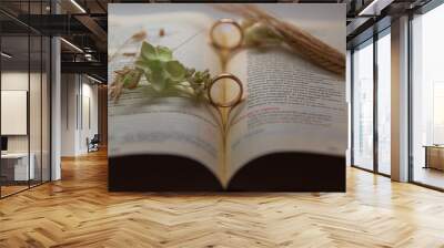 Wedding composition with wedding rings Wall mural