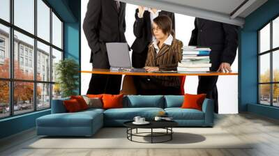 business team with laptop and books near the table Wall mural