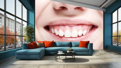 Woman with pink lips and healthy dentes.Girl is smiling. Wall mural