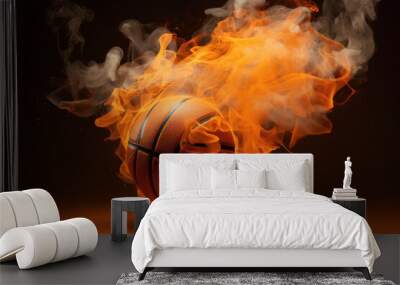 A basketball ball is on fire with smoke coming out of it. Generative AI. Wall mural