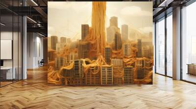 A city with spaghetti on it. Generative AI. Wall mural