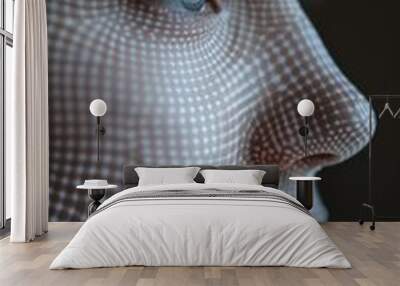 A close-up of a person's face with a grid pattern overlay. AI. Wall mural