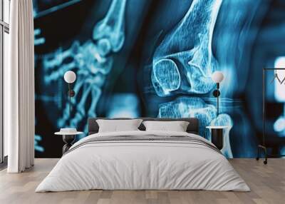 A close-up view of an X-ray image of a knee. AI. Wall mural