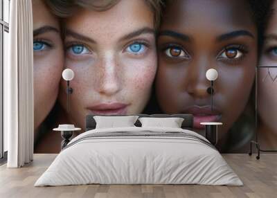 A group of women with different skin colors and eyes. Generative AI. Wall mural