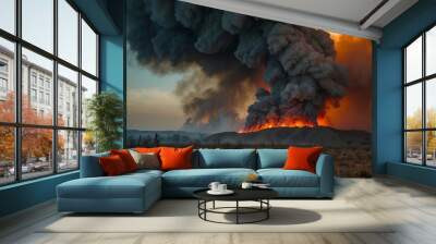 A large wildfire burns in a forest. AI. Wall mural