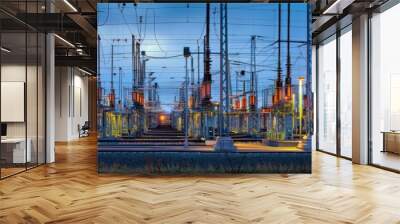 A photo of an electrical substation. AI. Wall mural