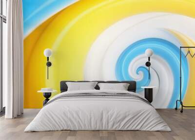 A vibrant blue and yellow swirl background with a captivating white swirl. Generative AI. Wall mural