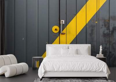 A yellow and black striped door with a handle on it. Generative AI. Wall mural