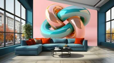 Abstract shapes in blue and orange. AI. Wall mural