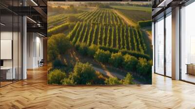 An aerial view of a vineyard field. Generative AI. Wall mural