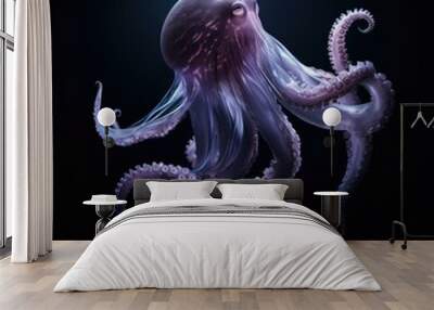 An octopus with iridescent skin and eight long tentacles. AI. Wall mural