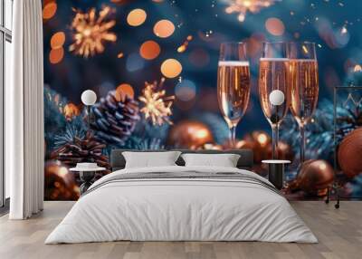 Festive drinks with a sparkling background. AI. Wall mural