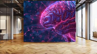 Pink and blue illustration of a human brain. AI. Wall mural