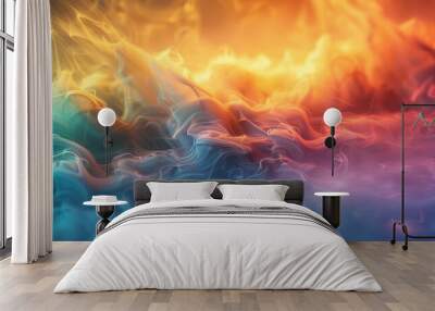 Swirling colors and smoke create a vibrant abstract design. AI. Wall mural