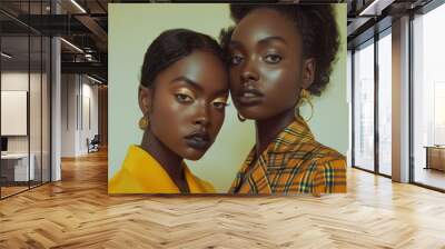 Two women with dark skin and elaborate jewelry. AI. Wall mural