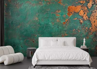 A unique, oxidized copper surface with rich green patina and rusted brown spots Wall mural