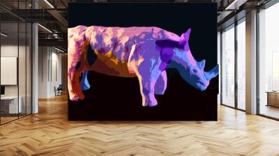 Rhinoceros digital art on black background. Studio Shot. With copy space text. Wall mural