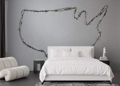 USA-shaped barbed wire. Border control concept. Copy text space. Isolated on grey background. Studio Shot. Wall mural