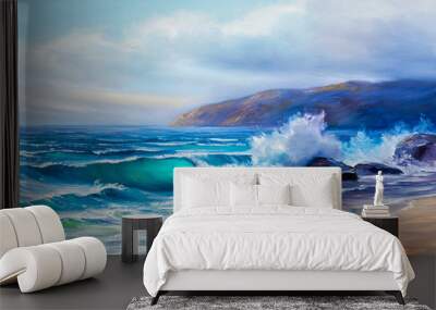 Oil  painting of the sea on canvas. Wall mural