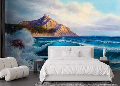 Painting seascape. Sea wave. Wall mural