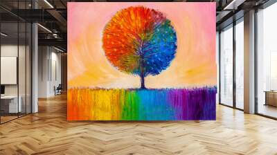 Tree, oil painting, artistic background Wall mural