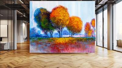 Trees, oil painting, artistic background Wall mural