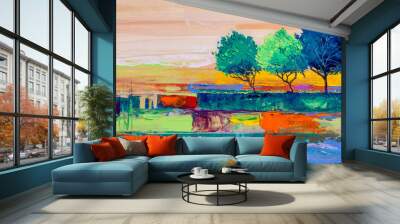 Trees, oil painting, artistic background Wall mural