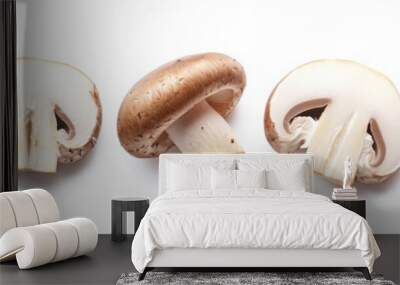 Mushroom SNilch and cut mushroom slices, all three in one image on white background  Wall mural