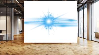 Shining blue stars rays of light and glowing streaks. Wall mural