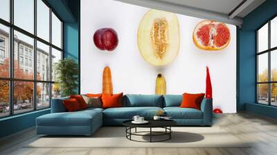 Fruits and vegetables symbolizing the male penis and female vagina. Sex concept Wall mural