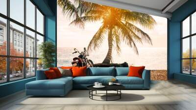 Summer, a motorcycle trip to the sea and palm trees Wall mural