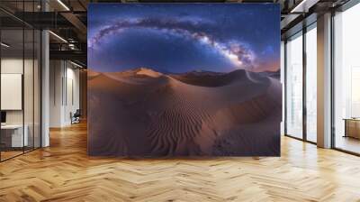 Towering sand dunes under a starry night sky, with soft moonlight highlighting the contours Wall mural