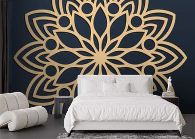 Laser cutting mandala. Golden floral pattern. Oriental silhouette ornament. Vector coaster design. Wall mural