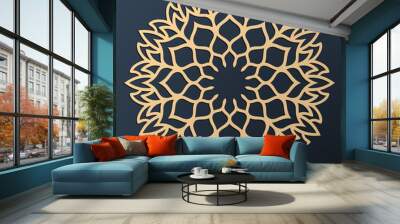 Laser cutting mandala. Golden floral pattern. Oriental silhouette ornament. Vector coaster design. Wall mural