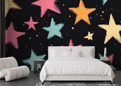 A colorful starry sky with many different colored stars Wall mural