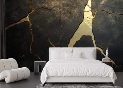 a cracked wall with gold paint Wall mural