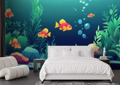 A fish tank with a variety of fish swimming around Wall mural