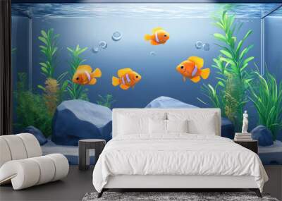 A fish tank with a variety of fish swimming around Wall mural