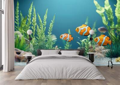 A fish tank with a variety of fish swimming around Wall mural